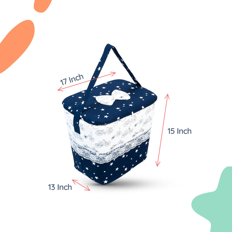 Adorables Baby Basket (Large) | Lightweight Storage | Navy Blue & White Cycle Print | Organizer for Baby Essentials