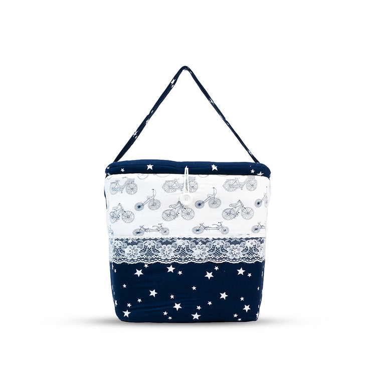 Adorables Baby Basket (Large) | Lightweight Storage | Navy Blue & White Cycle Print | Organizer for Baby Essentials