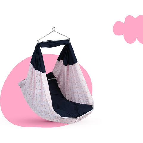 Adorables Bed Cradle | Navy Blue & Light Pink | Cotton with Recron | Elegant Details for Comfort and Safety