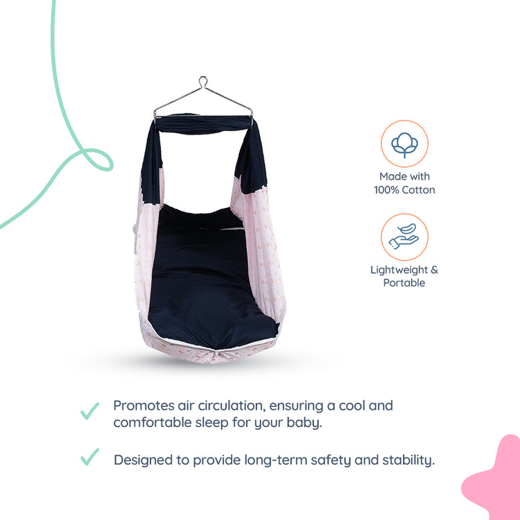 Adorables Bed Cradle | Navy Blue & Light Pink | Cotton with Recron | Elegant Details for Comfort and Safety