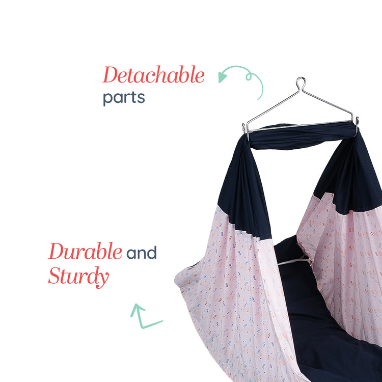Adorables Bed Cradle | Navy Blue & Light Pink | Cotton with Recron | Elegant Details for Comfort and Safety