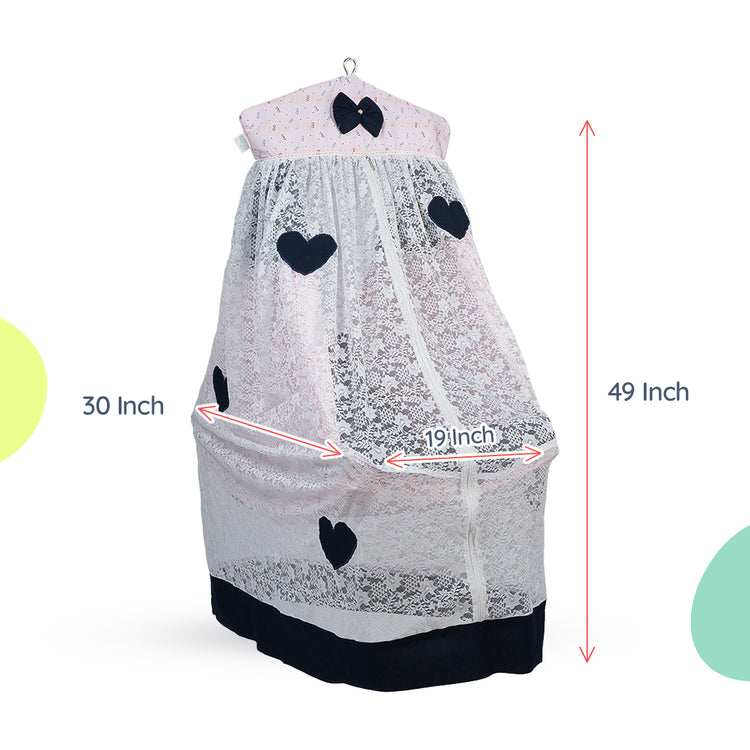 Adorables Bed Cradle | Navy Blue & Light Pink | Cotton with Recron | Elegant Details for Comfort and Safety
