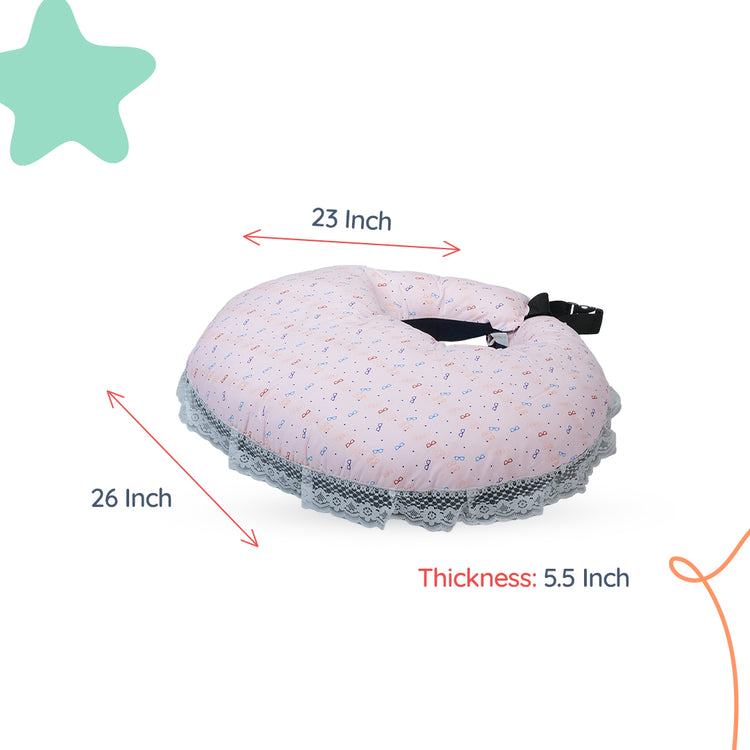 Adorables Feeding Pillow | Navy Blue & Light Pink | Specks Print with Lace Design | Cotton with Recron Filling