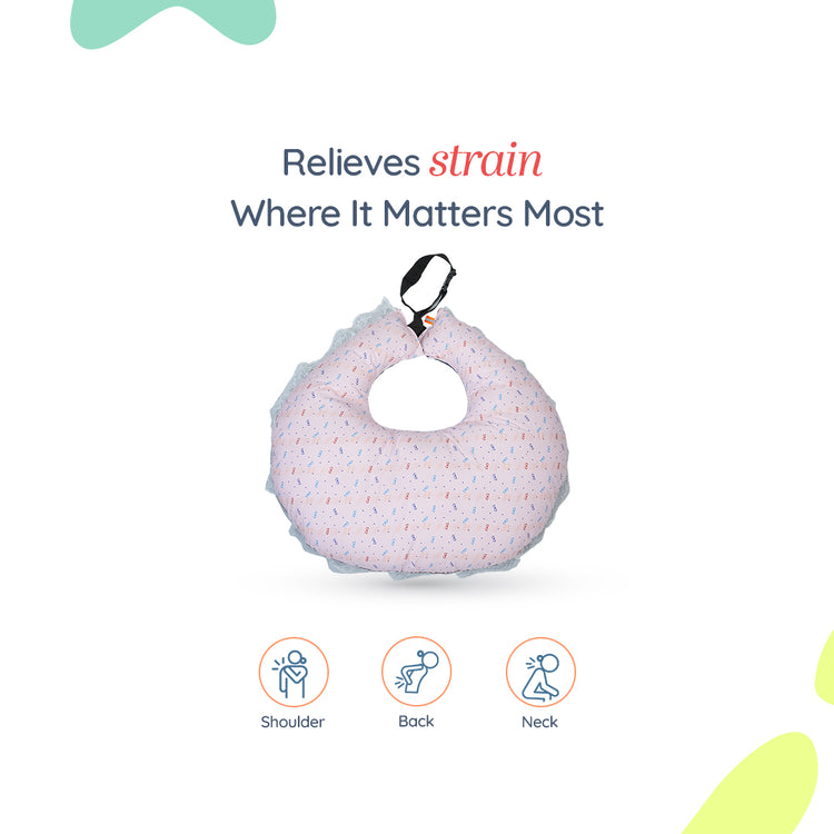 Adorables Feeding Pillow | Navy Blue & Light Pink | Specks Print with Lace Design | Cotton with Recron Filling