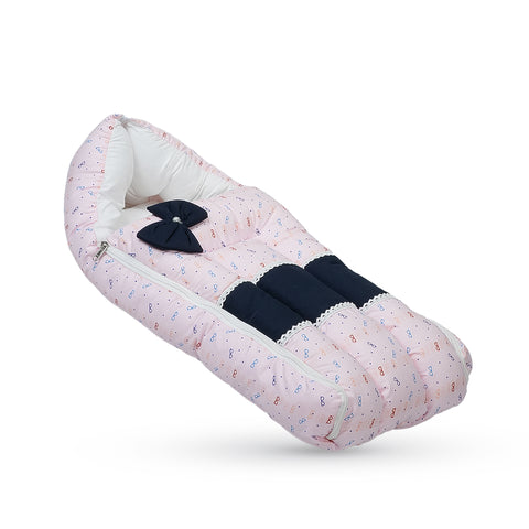 Adorables Baby Holder | Navy Blue & Light Pink | Specks Print, Bow Work & Lace | Cotton & Recron