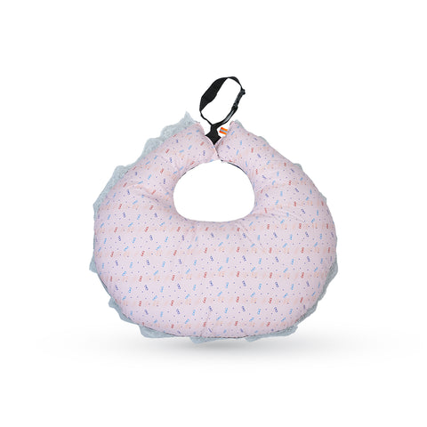 Adorables Feeding Pillow | Navy Blue & Light Pink | Specks Print with Lace Design | Cotton with Recron Filling