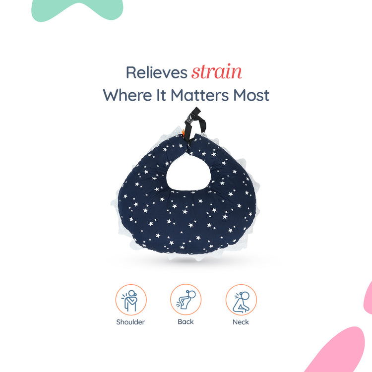 Adorables Feeding Pillow | Navy Blue & White | Star & Cycle Print with Lace Design | Cotton with Recron Filling