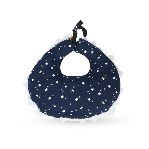 Adorables Feeding Pillow | Navy Blue & White | Star & Cycle Print with Lace Design | Cotton with Recron Filling