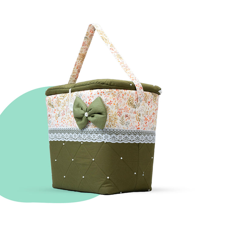 Adorables Baby Basket (Large) | Lightweight Storage | Olive Green & Off White | Organizer for Baby Essentials