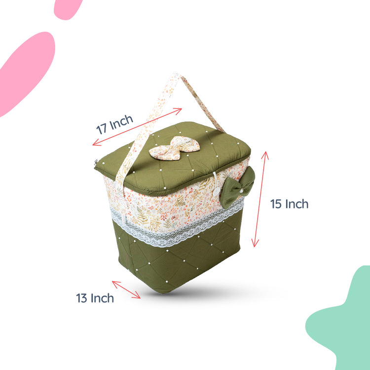 Adorables Baby Basket (Large) | Lightweight Storage | Olive Green & Off White | Organizer for Baby Essentials