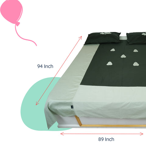 Adorables Bedsheet – Double | Light Green & Dark Green | Embroidery Pears | Cotton