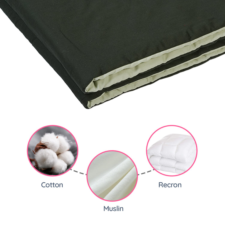 Adorables Quilt-M | Light Green & Dark Green | Cotton & Recron Sheet | Includes Side & Neck Pillows