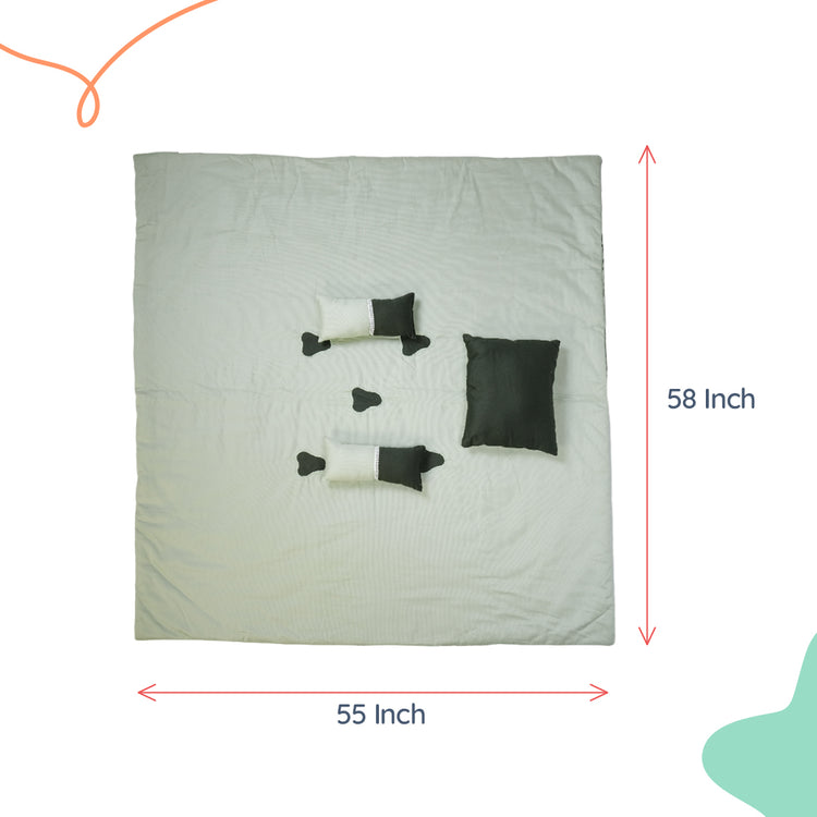 Adorables Quilt-L | Light Green & Dark Green | Cotton & Recron Sheet | Includes Side & Neck Pillows