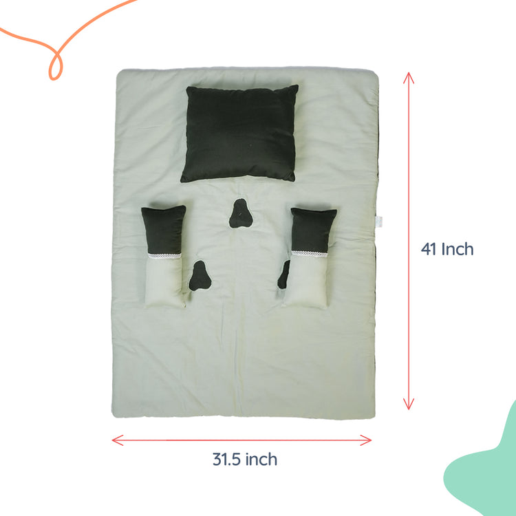 Adorables Quilt-M | Light Green & Dark Green | Cotton & Recron Sheet | Includes Side & Neck Pillows