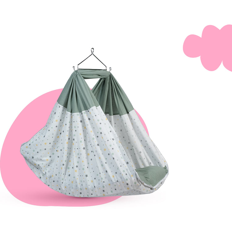 Adorables Bed Cradle | White & Olive Green | Cotton with Recron | Elegant Details for Comfort and Safety
