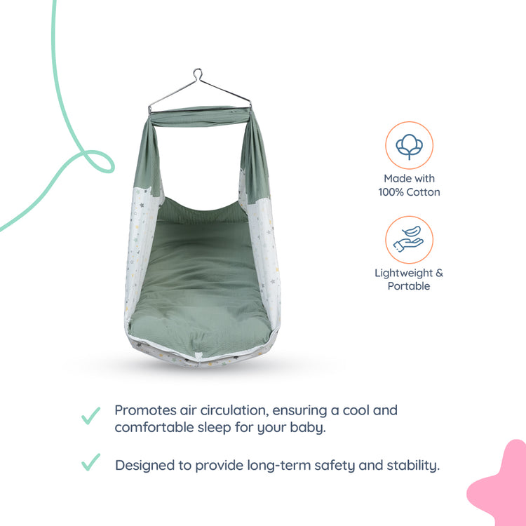 Adorables Bed Cradle | White & Olive Green | Cotton with Recron | Elegant Details for Comfort and Safety