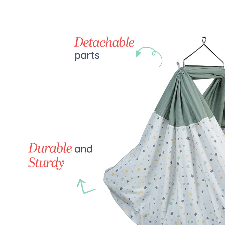 Adorables Bed Cradle | White & Olive Green | Cotton with Recron | Elegant Details for Comfort and Safety