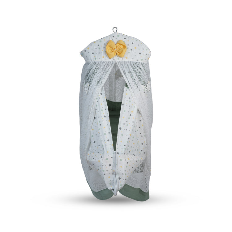 Adorables Bed Cradle | White & Olive Green | Cotton with Recron | Elegant Details for Comfort and Safety