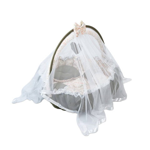 Adorables Round Bed | Olive Green & Off White | Leaf Print, Hanging Pillow, Lace Design | Cotton & Recron