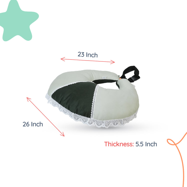 Adorables Baby Round Bedding Combo Set 4 in 1 | Light Green & Dark Green | Lace, Bow & Pearl Design | Cotton & Recron | With Round Bed, Sleeping Bag, Basket (L) & Feeding Pillow