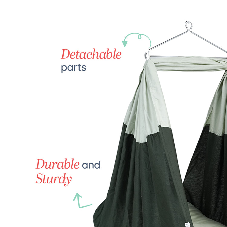 Adorables Bed Cradle | Light Green & Dark Green | Cotton with Recron Filling | Bow and Pearls Work | Includes Net and Star Hangings