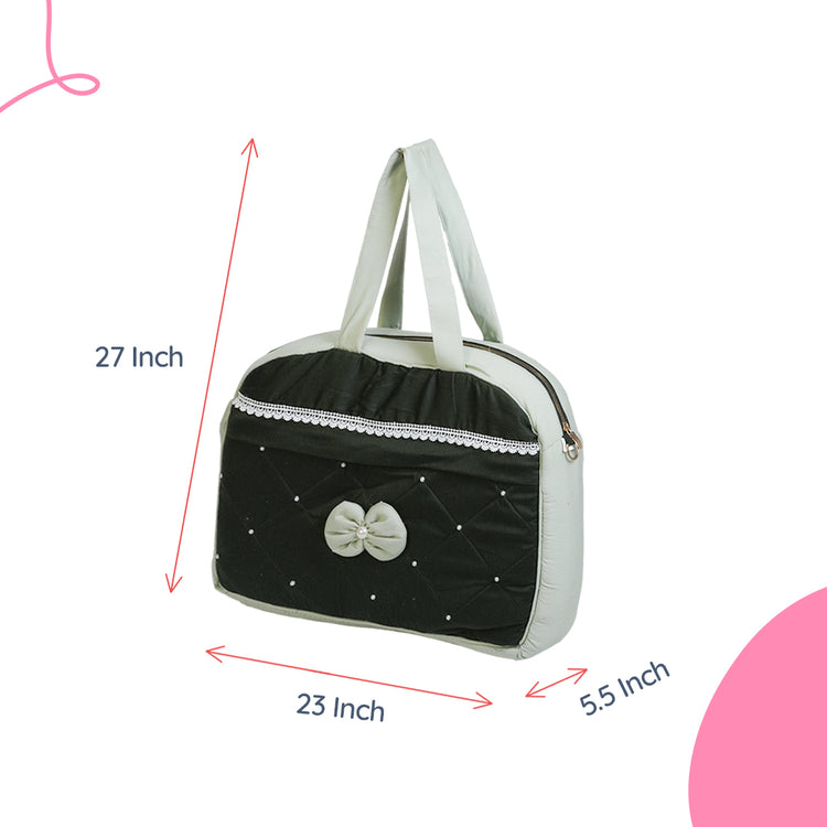 Adorables Mother Bag | Light Green & Dark Green | Bow & Pearls Work | Cotton with Foam LD