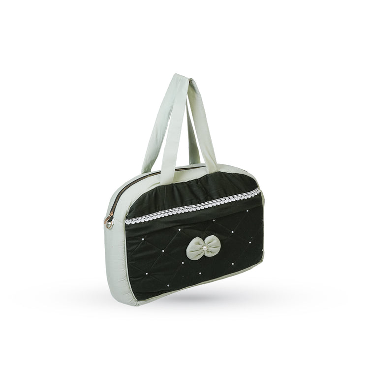 Adorables Mother Bag | Light Green & Dark Green | Bow & Pearls Work | Cotton with Foam LD
