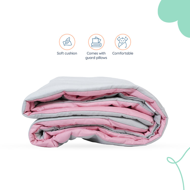 Adorables Quilt-L | Grey & Pink | Cotton & Recron Sheet | Includes Side & Neck Pillows