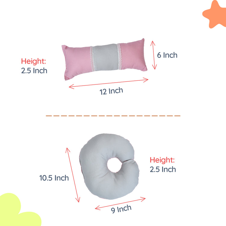 Adorables Pillow Set – Grey & Pink | Lace Design with Side & Neck Pillows
