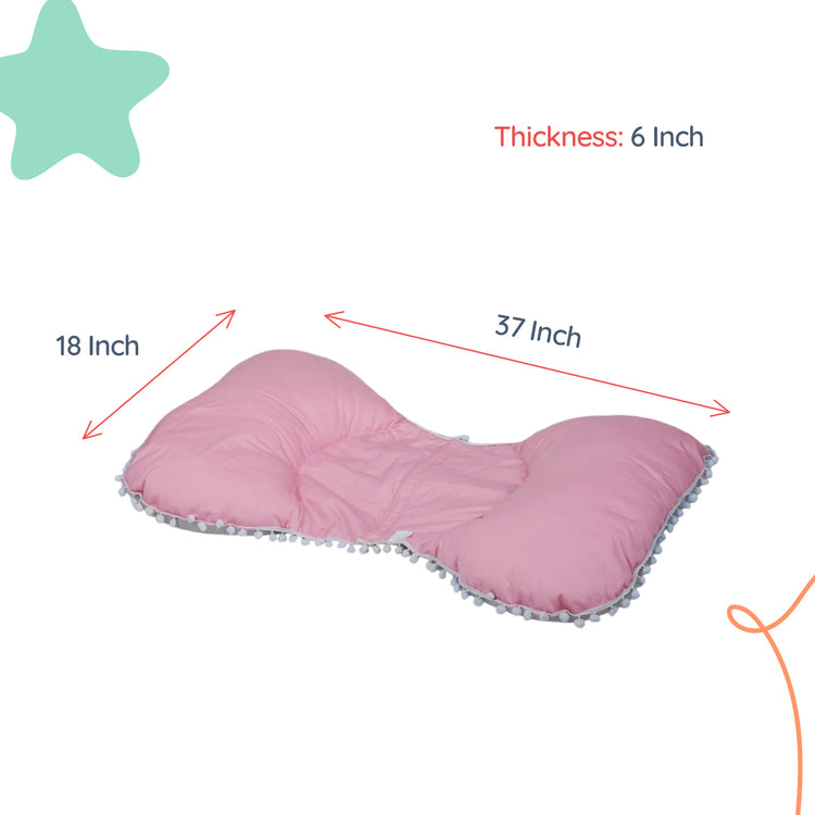 Adorables Pregnancy Pillow-(Small) | Grey & Pink | Pompom Lace Design | Full Body Support