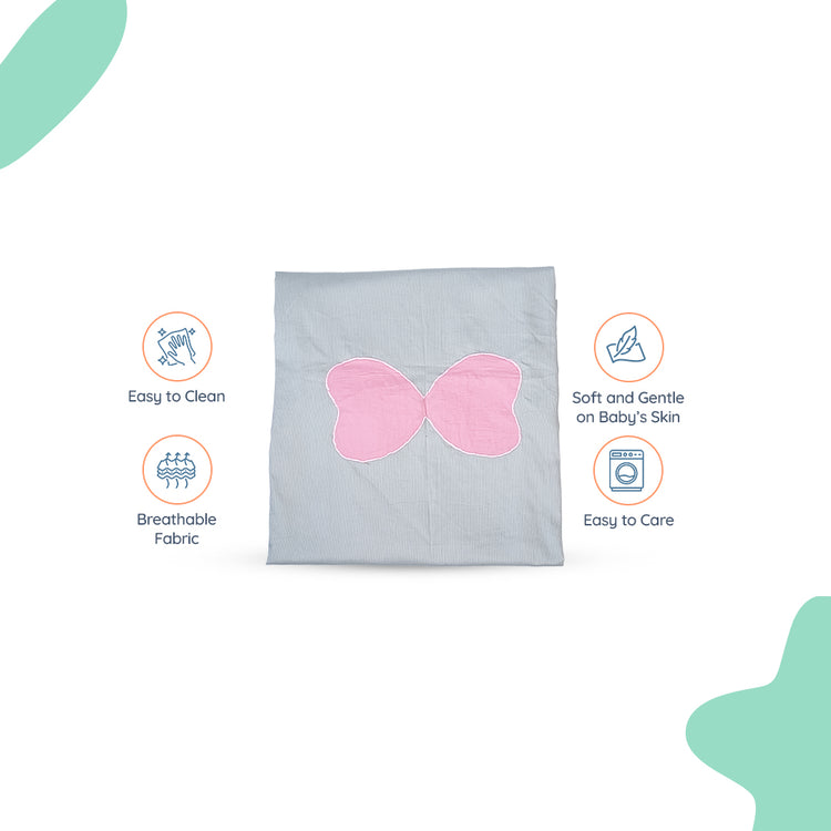 Adorables Bedsheet – Double | Grey & Pink | Butterfly Embroidery | Cotton
