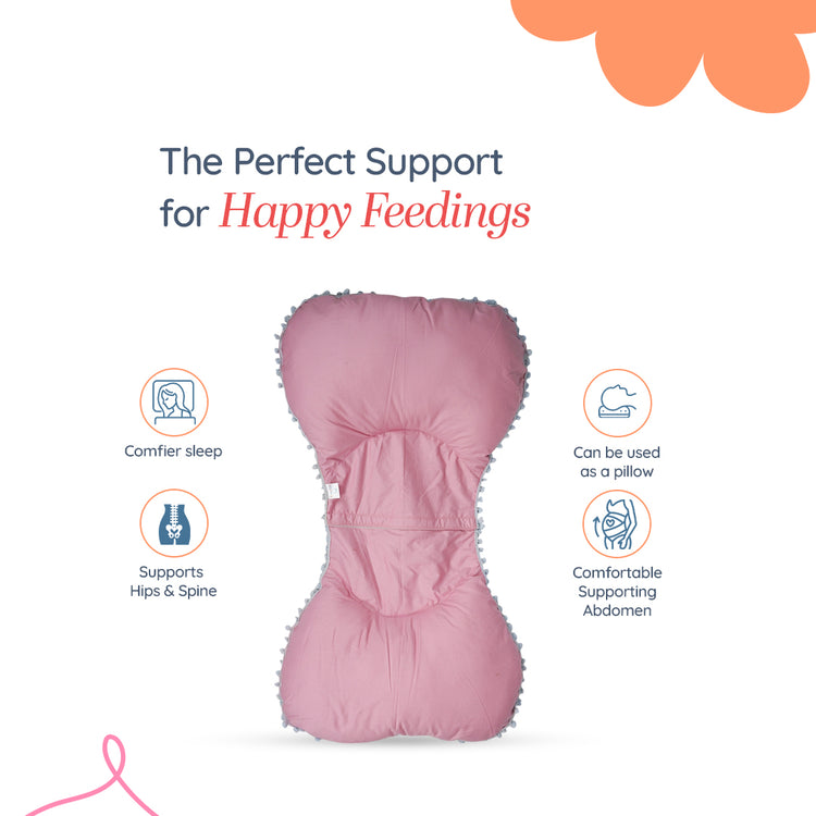 Adorables Pregnancy Pillow-(Small) | Grey & Pink | Pompom Lace Design | Full Body Support