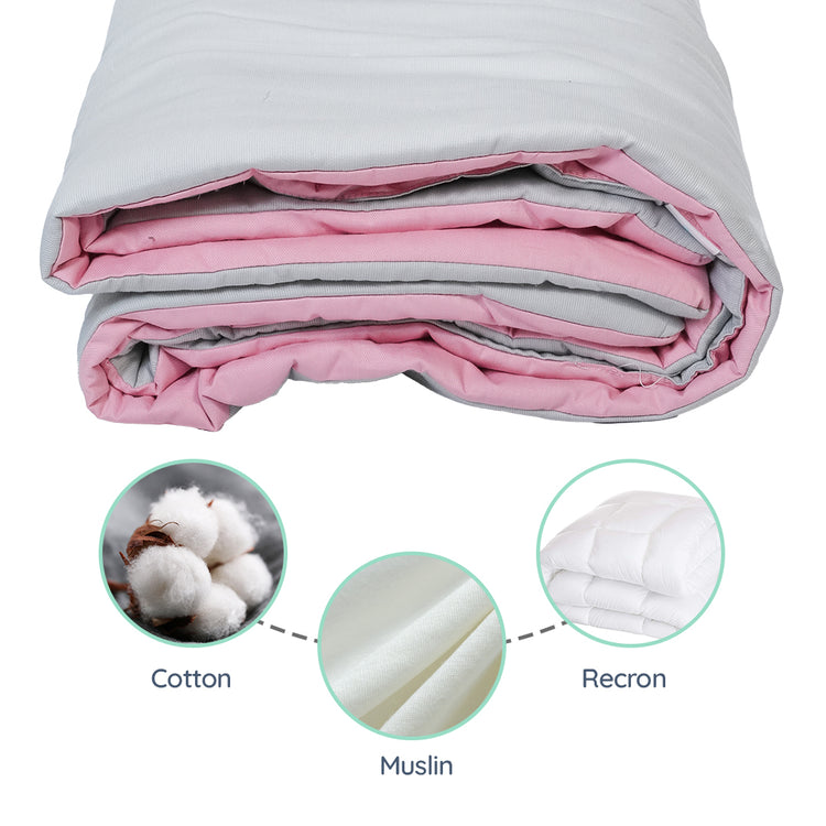 Adorables Quilt-L | Grey & Pink | Cotton & Recron Sheet | Includes Side & Neck Pillows