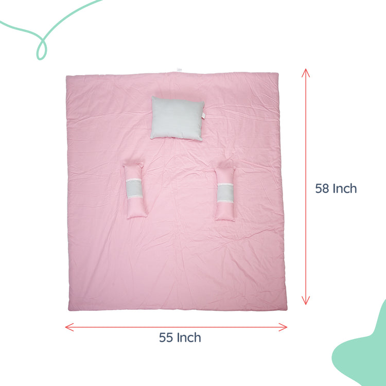 Adorables Quilt-L | Grey & Pink | Cotton & Recron Sheet | Includes Side & Neck Pillows