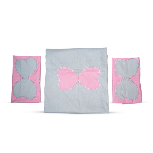 Adorables Bedsheet – Double | Grey & Pink | Butterfly Embroidery | Cotton