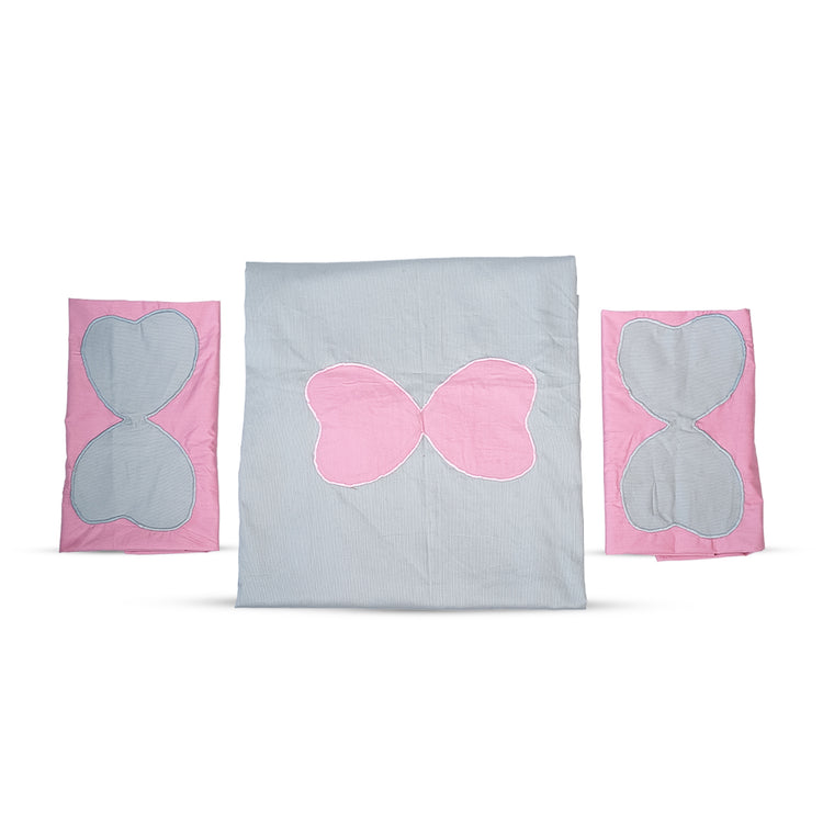 Adorables Bedsheet – Double | Grey & Pink | Butterfly Embroidery | Cotton