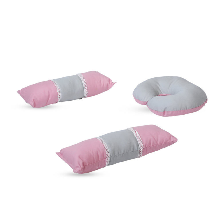 Adorables Pillow Set – Grey & Pink | Lace Design with Side & Neck Pillows
