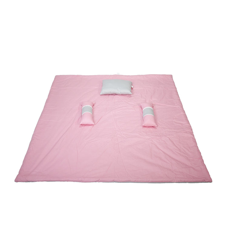 Adorables Quilt-L | Grey & Pink | Cotton & Recron Sheet | Includes Side & Neck Pillows
