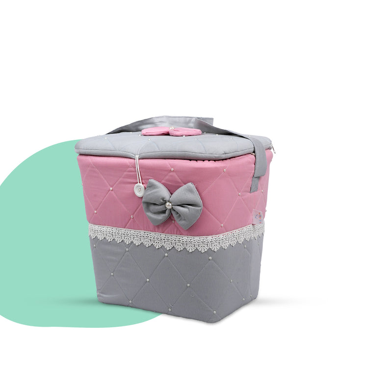 Adorables Baby Basket (Large) | Lightweight Storage | Grey & Pink | Organizer for Baby Essentials
