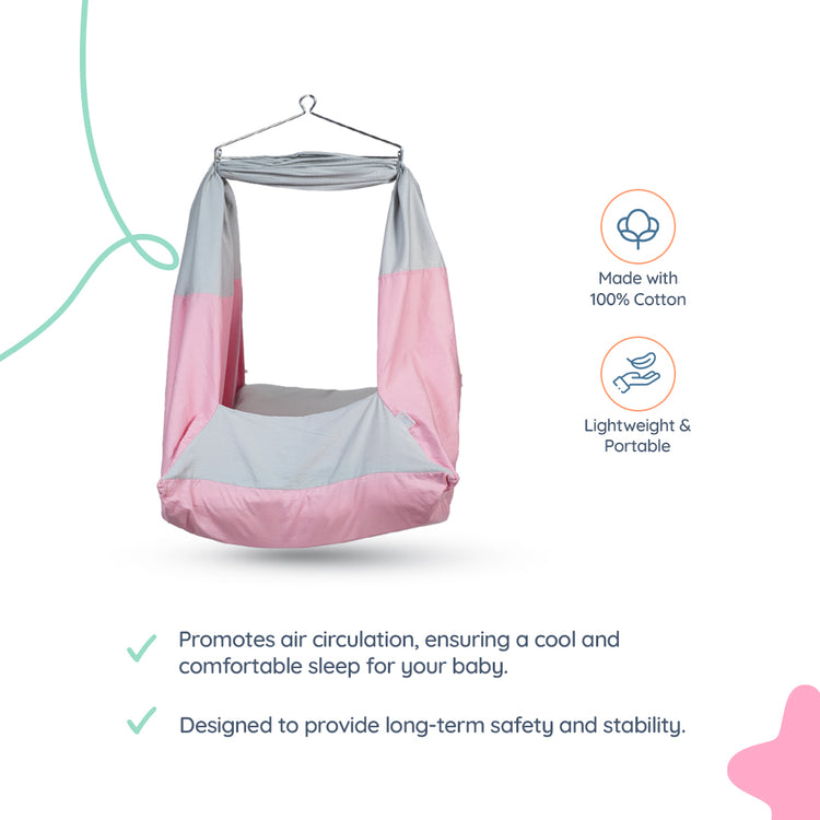 Adorables Bed Cradle | Grey & Pink | Cotton with Recron | Elegant Details for Comfort and Safety