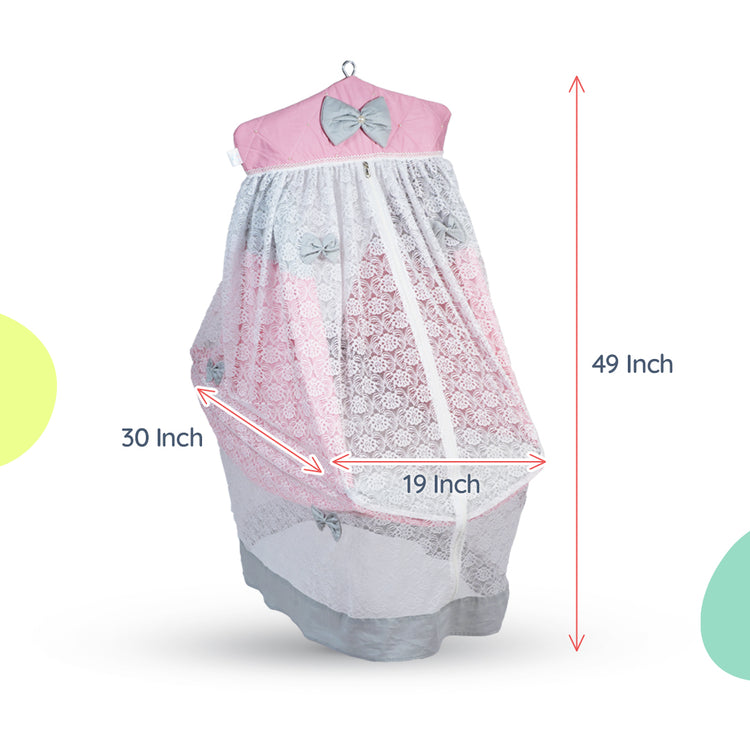 Adorables Bed Cradle | Grey & Pink | Cotton with Recron | Elegant Details for Comfort and Safety