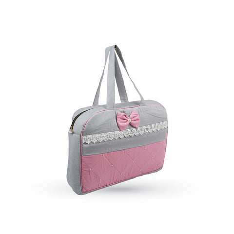 Adorables Mother Bag | Grey & Pink | Bow & Pearls Design | Cotton & Foam LD