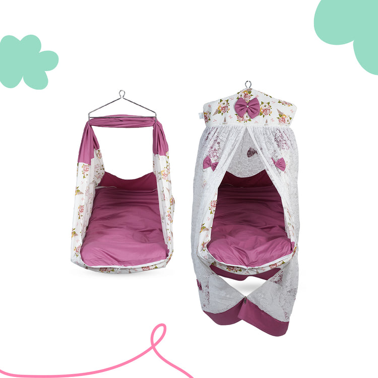 Adorables Bed Cradle | Pink & White | Cotton with Recron | Elegant Details for Comfort and Safety
