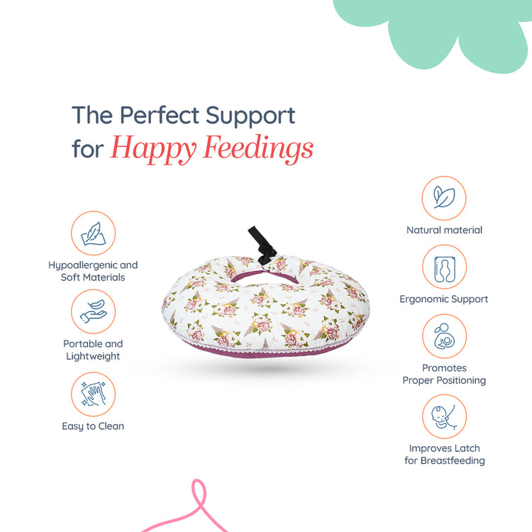 Adorables Feeding Pillow | Pink & White | Floral Print with Lace Design | Cotton with Recron Filling