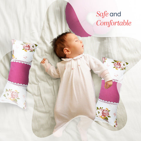 Adorables Pillow Set – Pink & White | Floral Print with Lace Design and Side & Neck Pillows