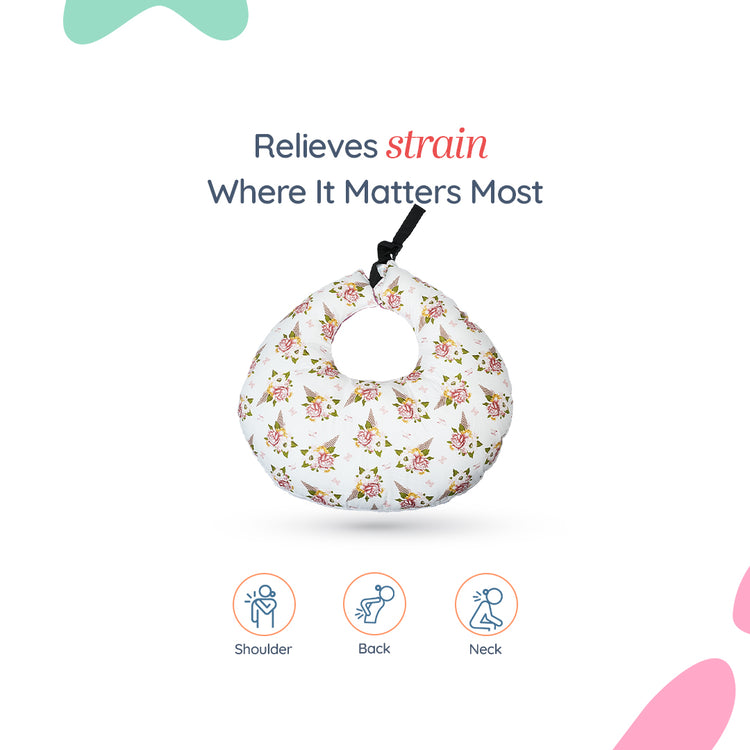 Adorables Feeding Pillow | Pink & White | Floral Print with Lace Design | Cotton with Recron Filling