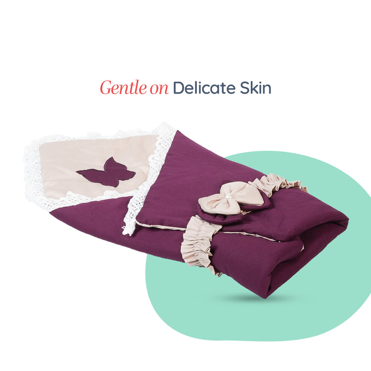 Adorables Receiving Blanket | Purple & Beige | Cotton with Recron | Soft & Elegant Swaddle