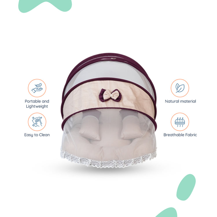 Adorables Hospital Bed | Purple & Beige | Double Bow with Lace Design | Cotton with Recron Filling