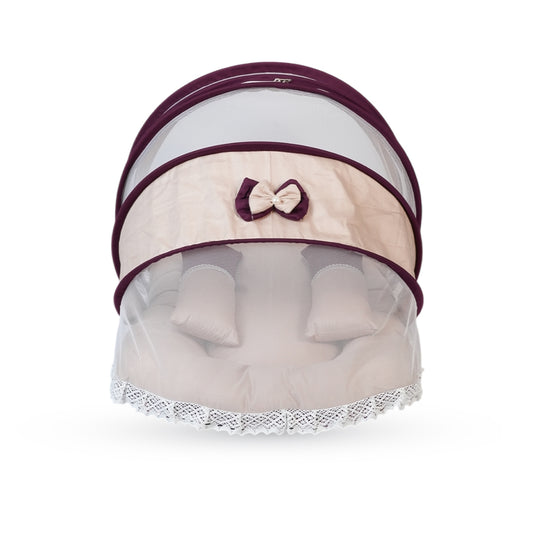 Adorables Hospital Bed | Purple & Beige | Double Bow with Lace Design | Cotton with Recron Filling