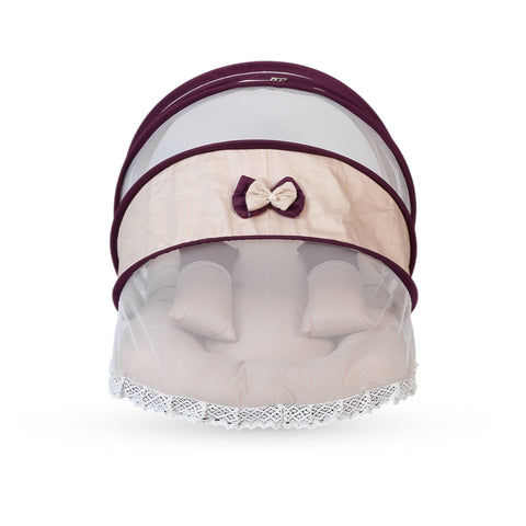 Adorables Hospital Bed | Purple & Beige | Double Bow with Lace Design | Cotton with Recron Filling